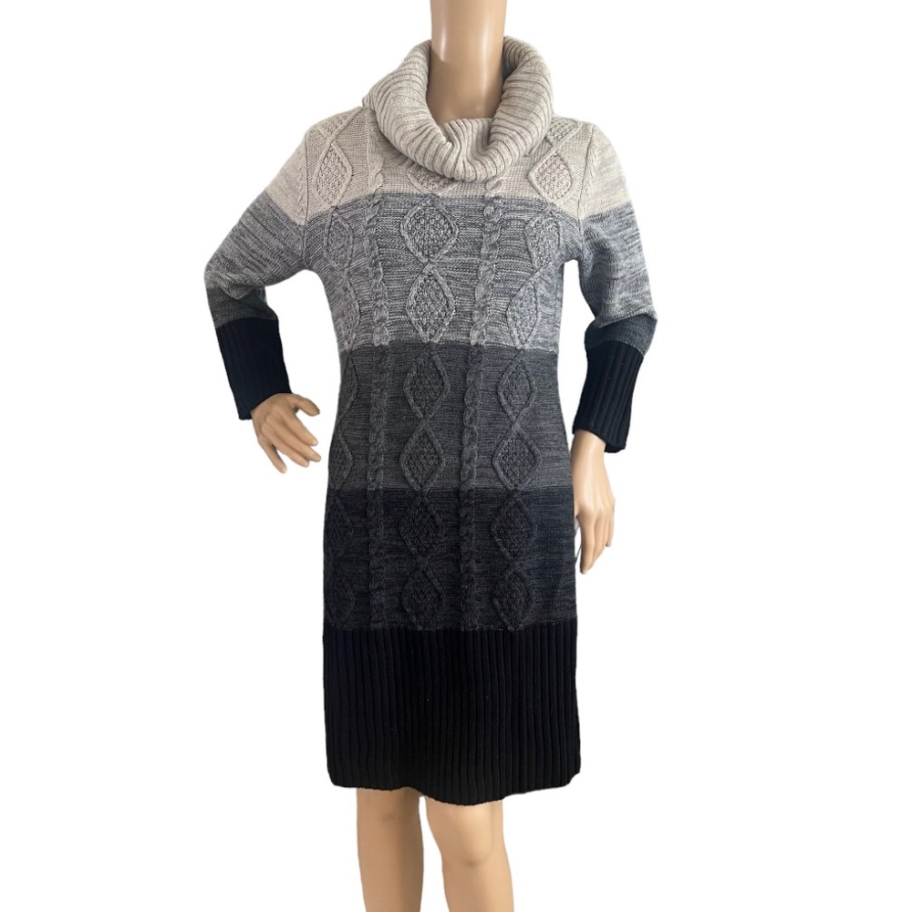 Studio One NY Cable Knit Sweater Dress  Cowl Neck
